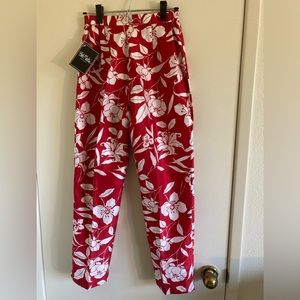 NWT Bob Mackie Red Floral Print 100% Silk Pants Size 4